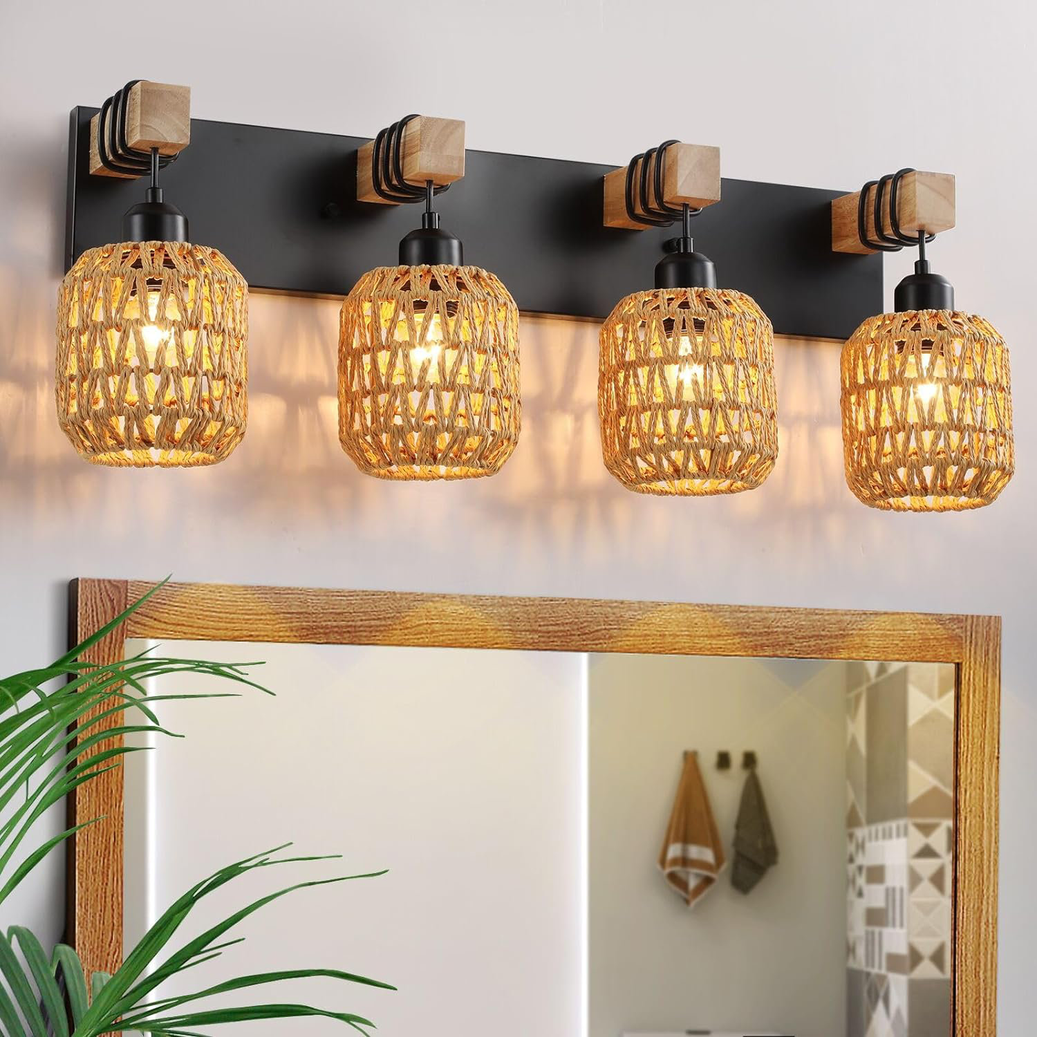Bayou Breeze Rustic Wood Bathroom Vanity Light Fixture With Boho